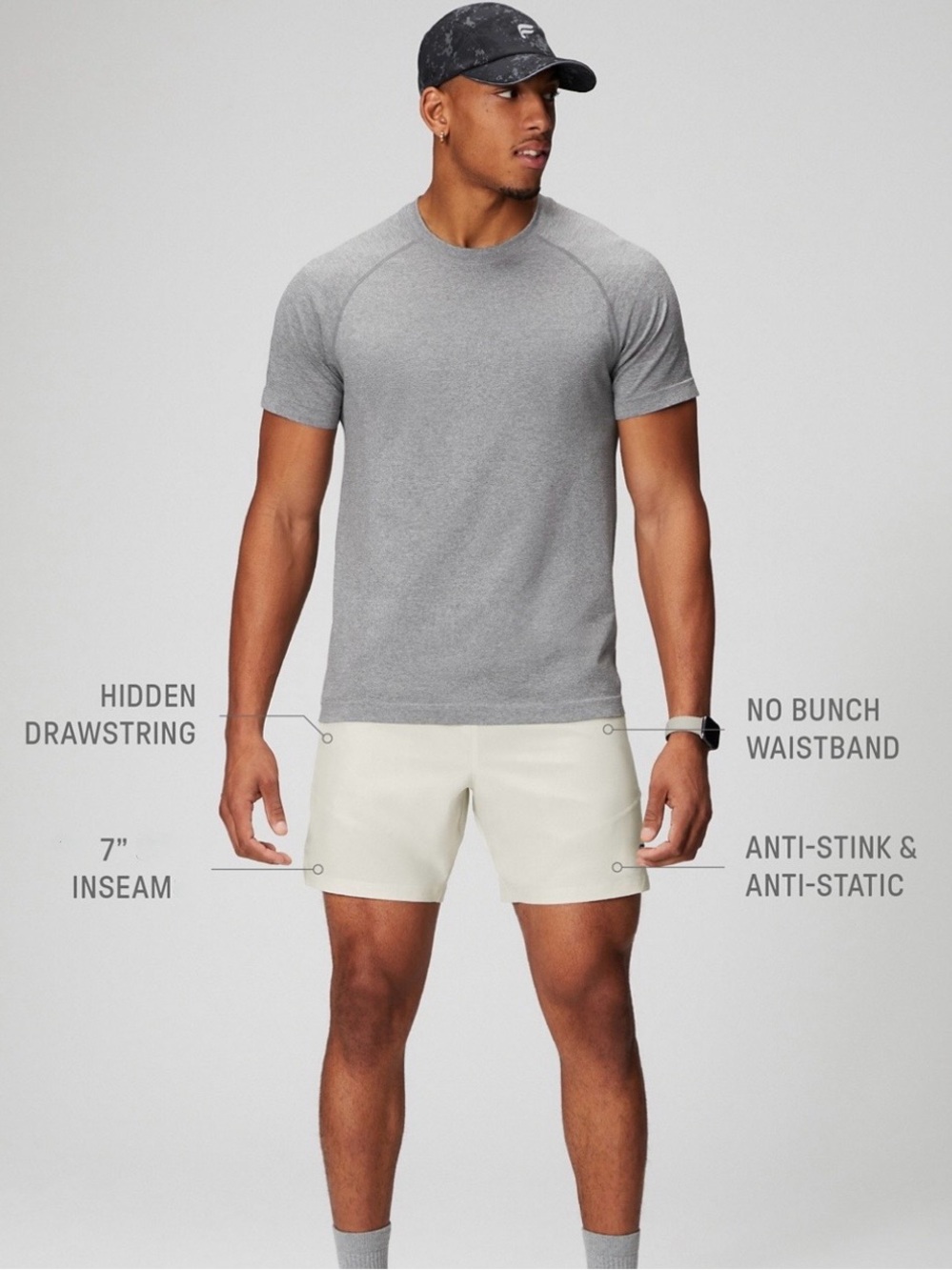 Fabletics The Fundamental Athletic Shorts, Men’s Large in Bone color